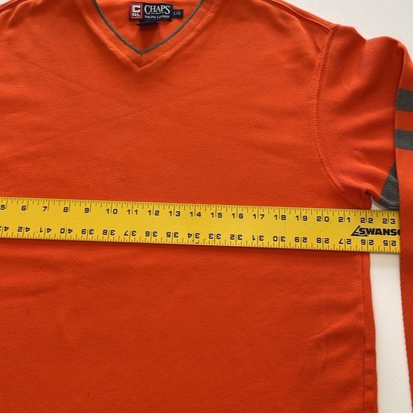 RALPH LAUREN CHAPS Vintage LG Men's Orange/Gray Long Sleeve V-Neck Cotton Top - Picture 6 of 9